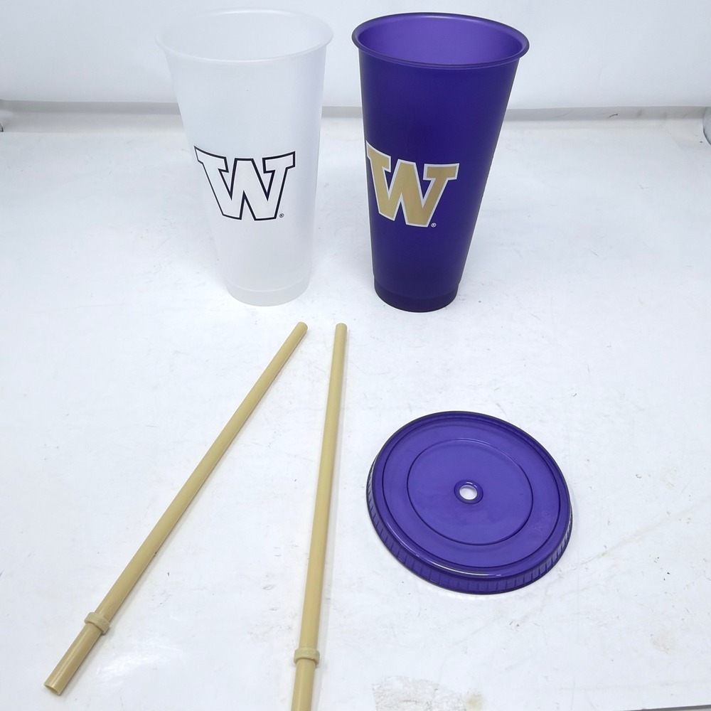 Starbucks University of Washington Huskies Venti‎ Cold Cup Set 24 oz Lids Straws